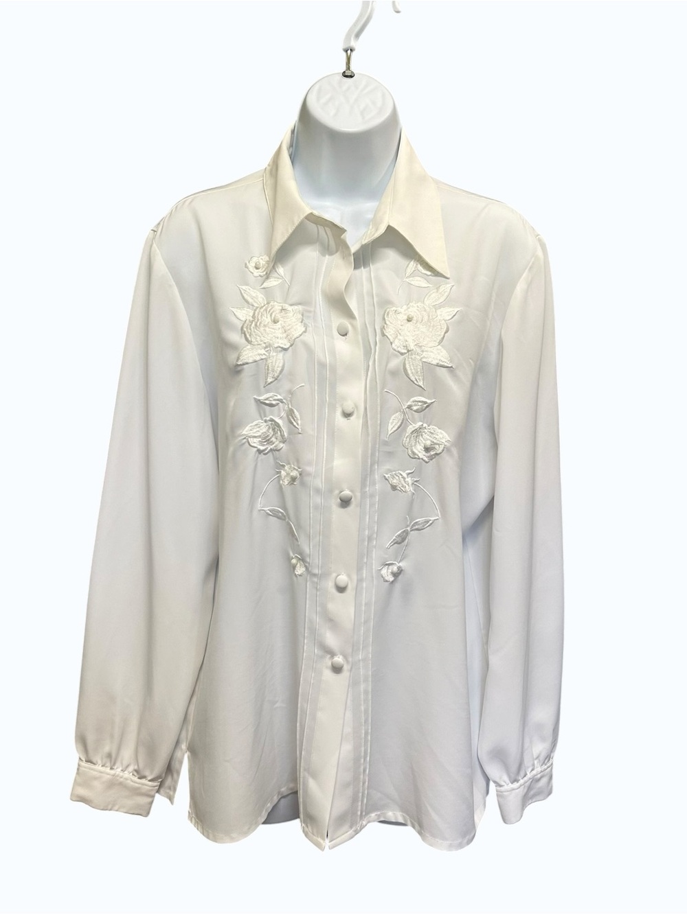 Vintage Alia Embroidered Beaded Floral Blouse White Size 12 Retro